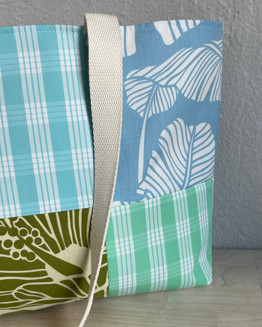 Medium Patchwork Palaka Tote Bag - Aqua & Green