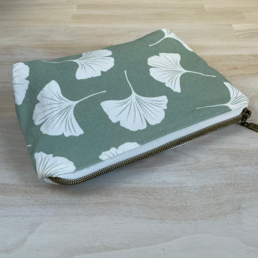 Teal Ginkgo Canvas Zippered Pouch
