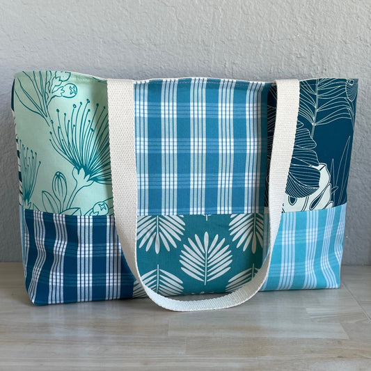 Medium Patchwork Palaka Tote Bag - Teal