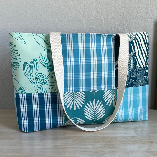 Medium Patchwork Palaka Tote Bag - Teal