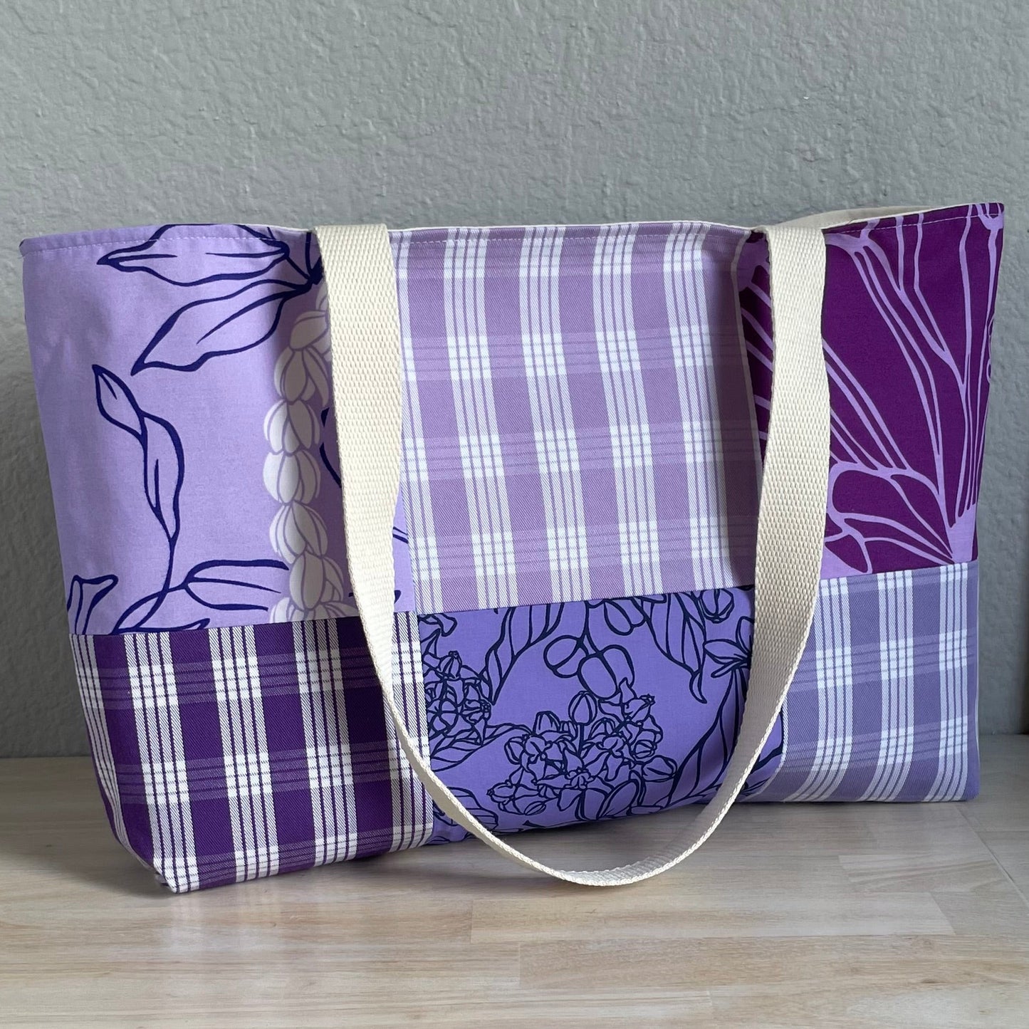 Medium Patchwork Palaka Tote Bag - Purple
