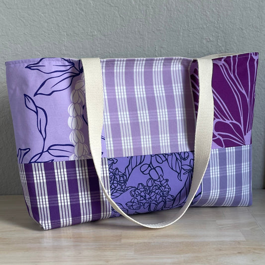 Medium Patchwork Palaka Tote Bag - Purple