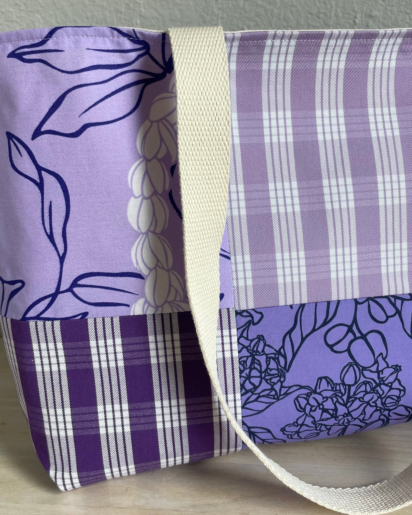 Medium Patchwork Palaka Tote Bag - Purple