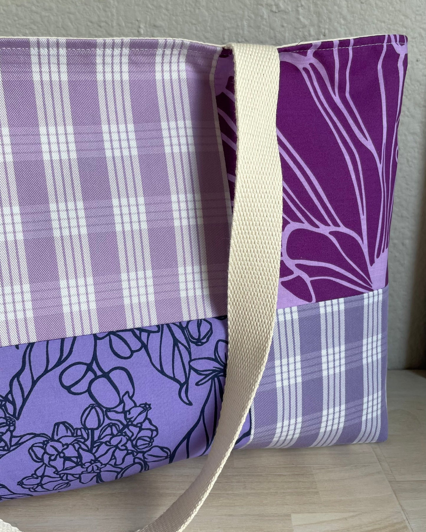 Medium Patchwork Palaka Tote Bag - Purple