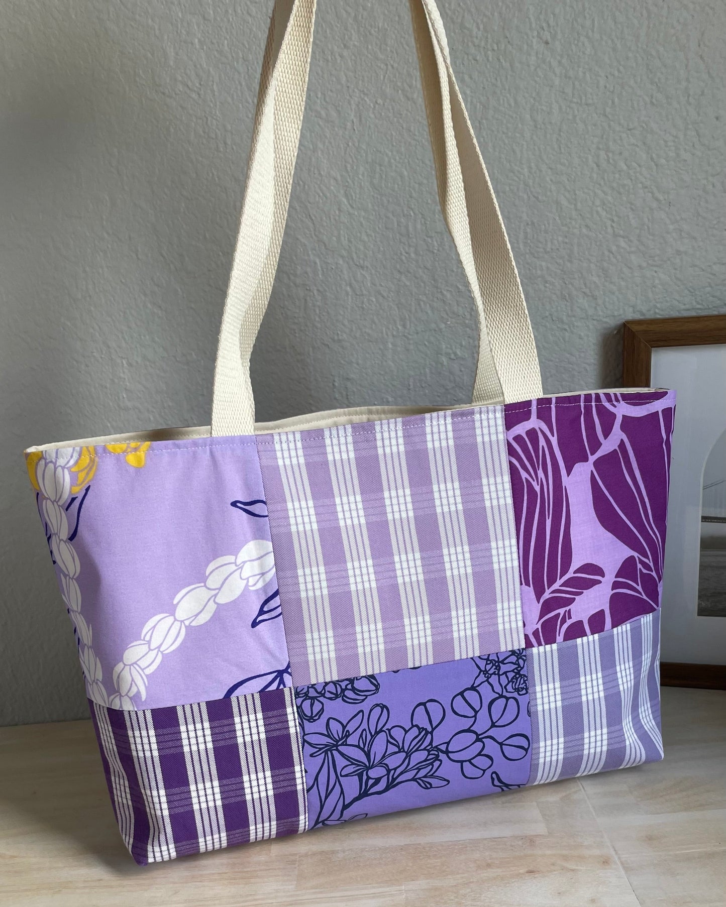 Medium Patchwork Palaka Tote Bag - Purple