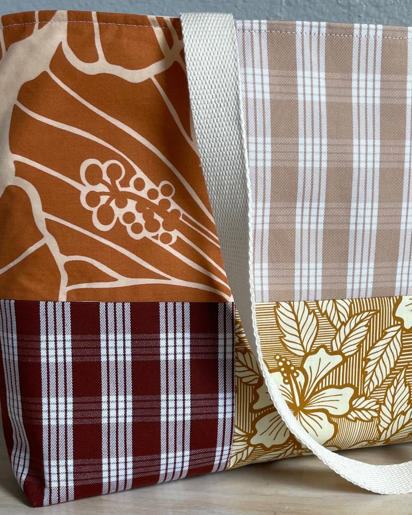 Medium Patchwork Palaka Tote Bag - Rust