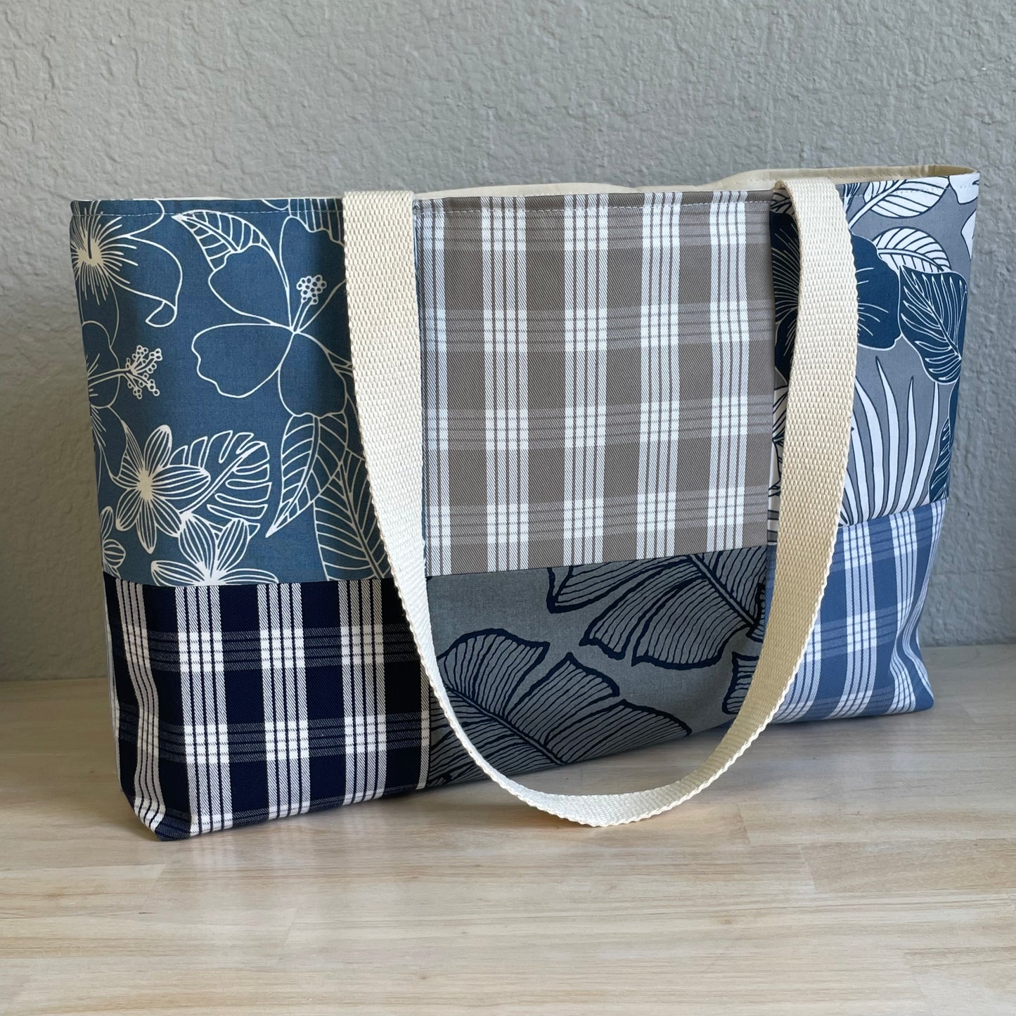 Medium Patchwork Palaka Tote Bag - Slate
