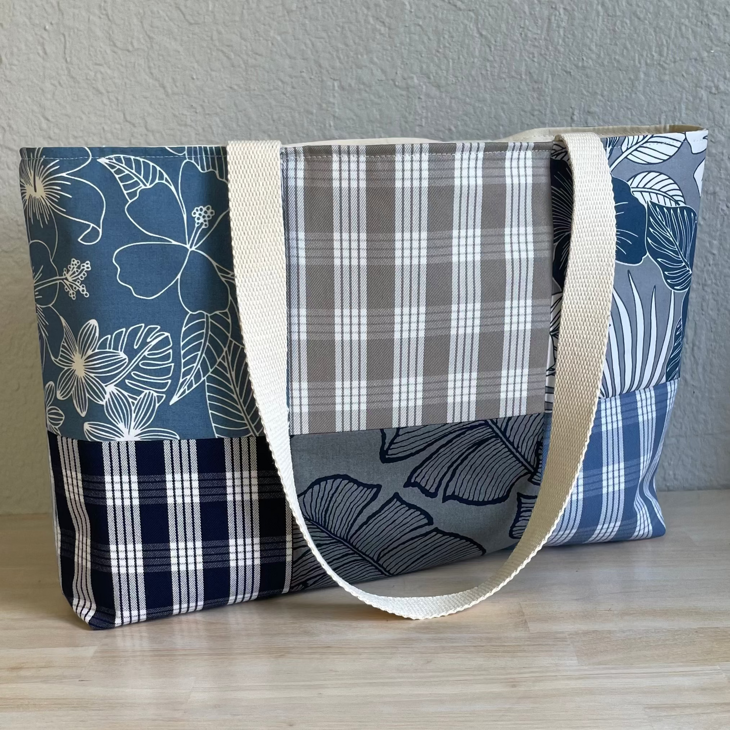 Medium Patchwork Palaka Tote Bag - Slate