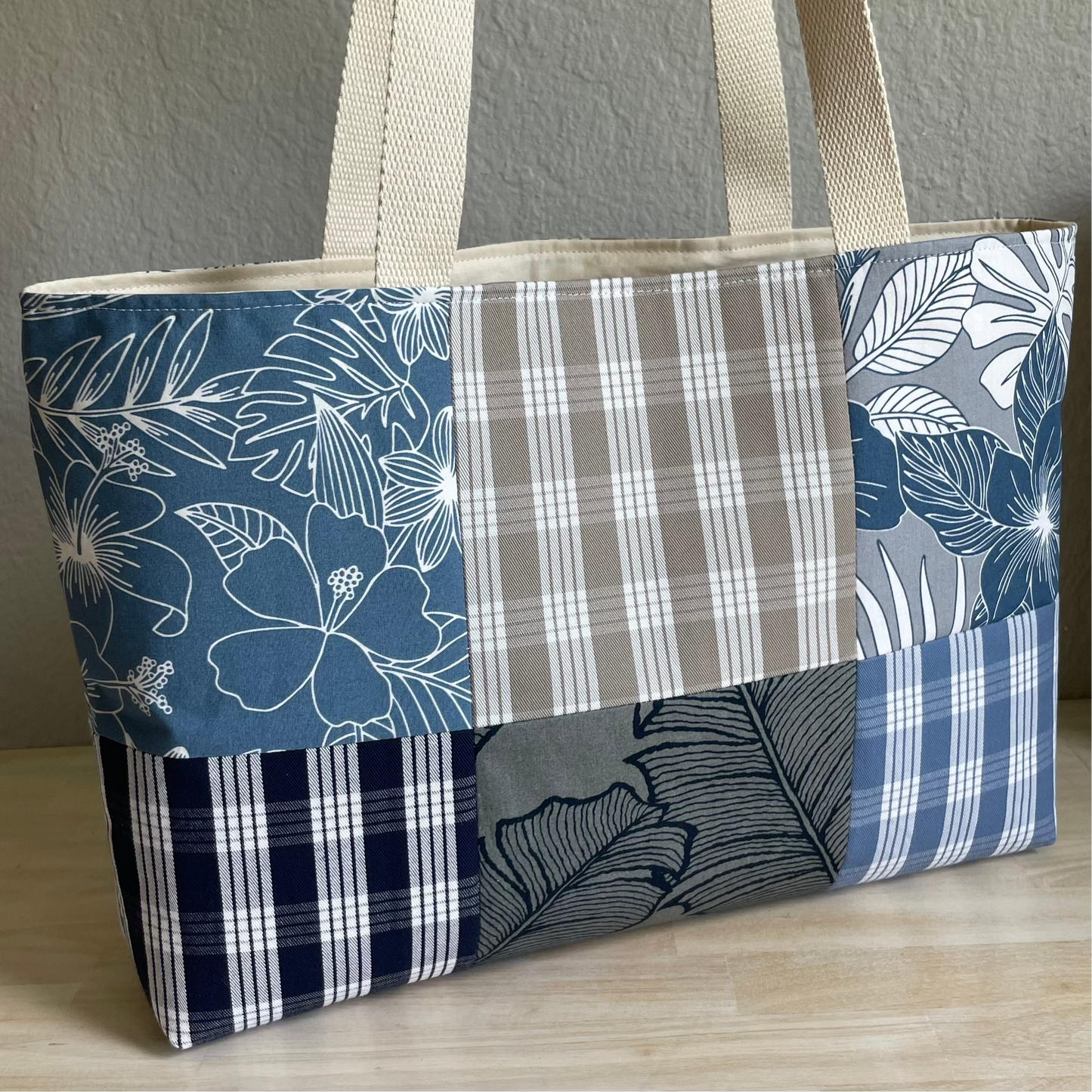 Medium Patchwork Palaka Tote Bag - Slate