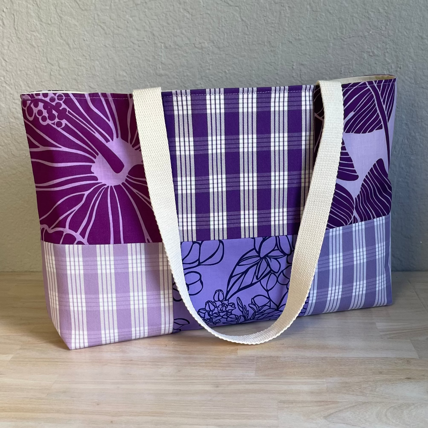 Medium Patchwork Palaka Tote Bag - Purple