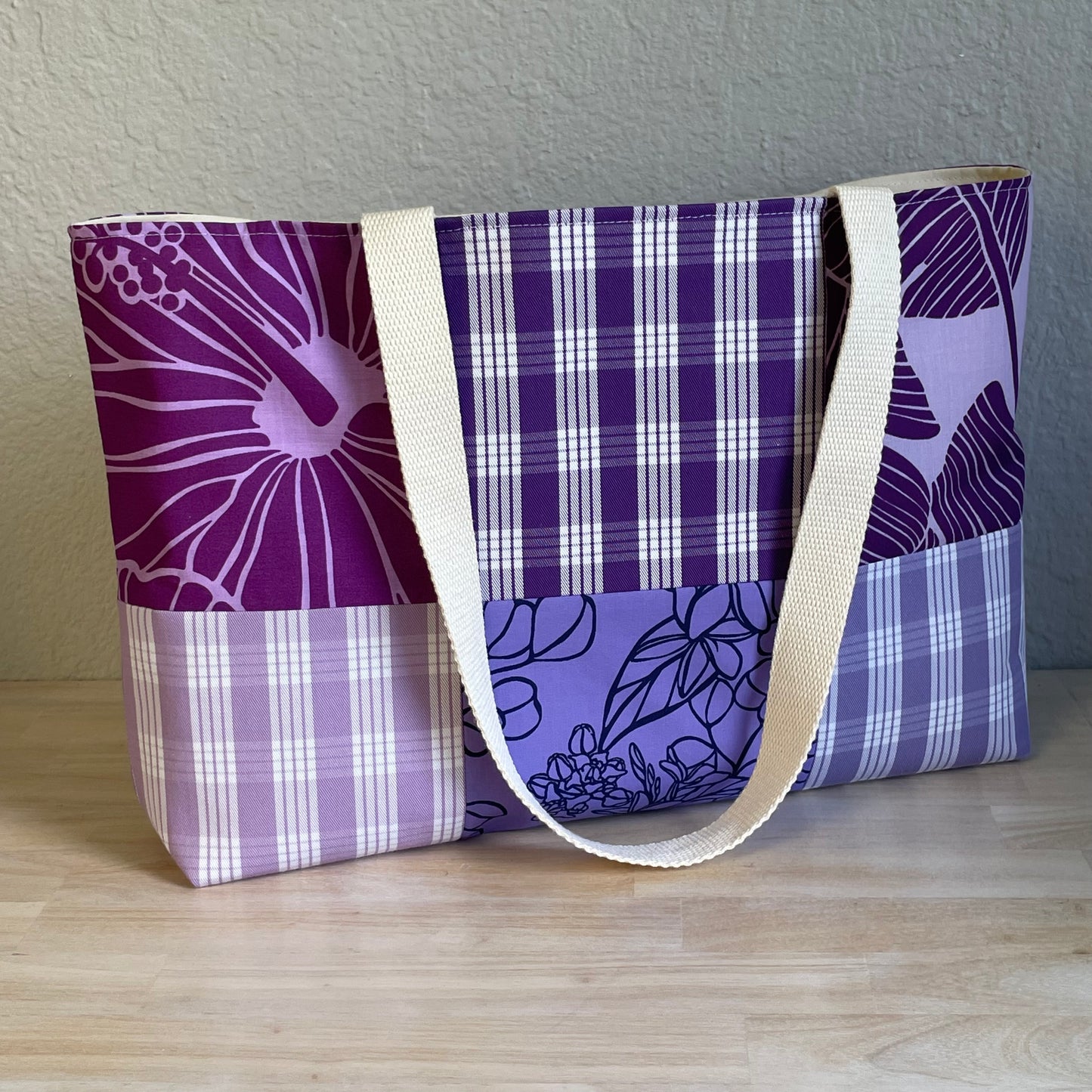 Medium Patchwork Palaka Tote Bag - Purple