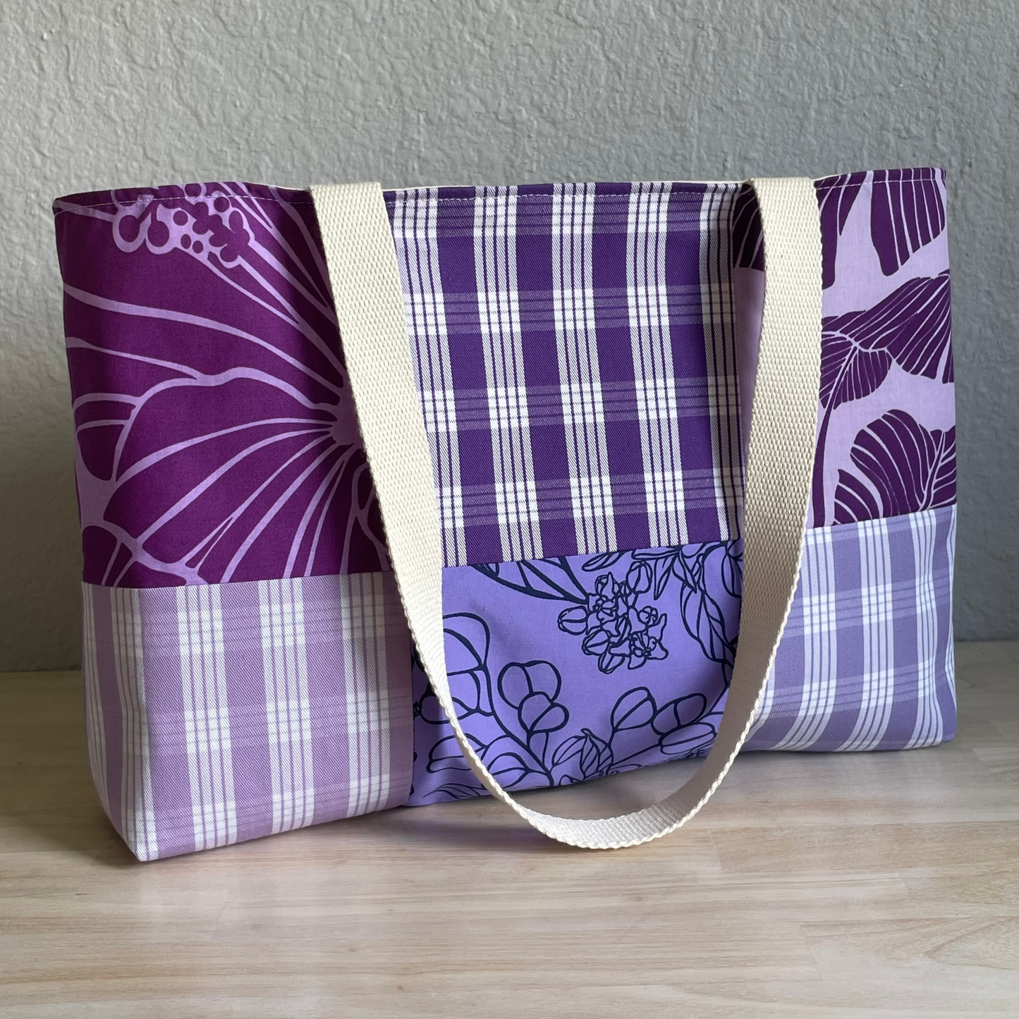 Medium Patchwork Palaka Tote Bag - Purple