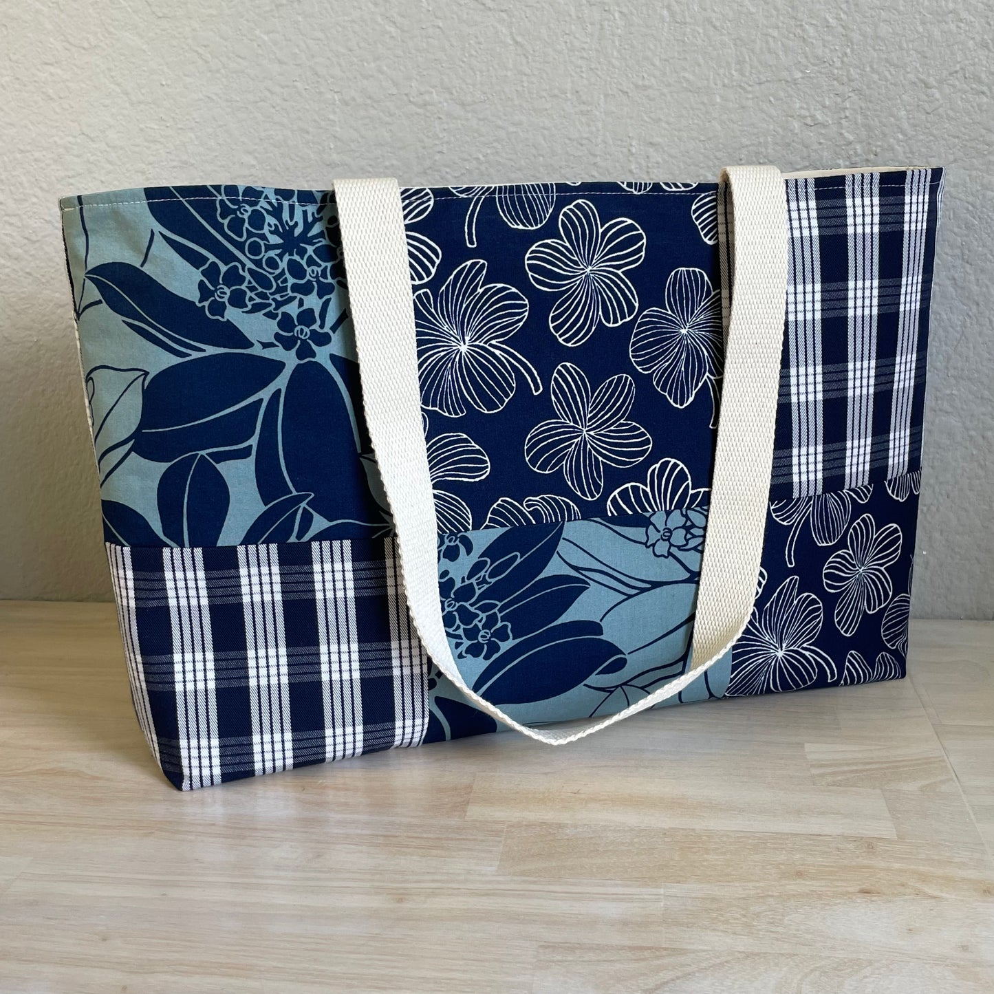 Medium Patchwork Palaka Tote Bag - Navy