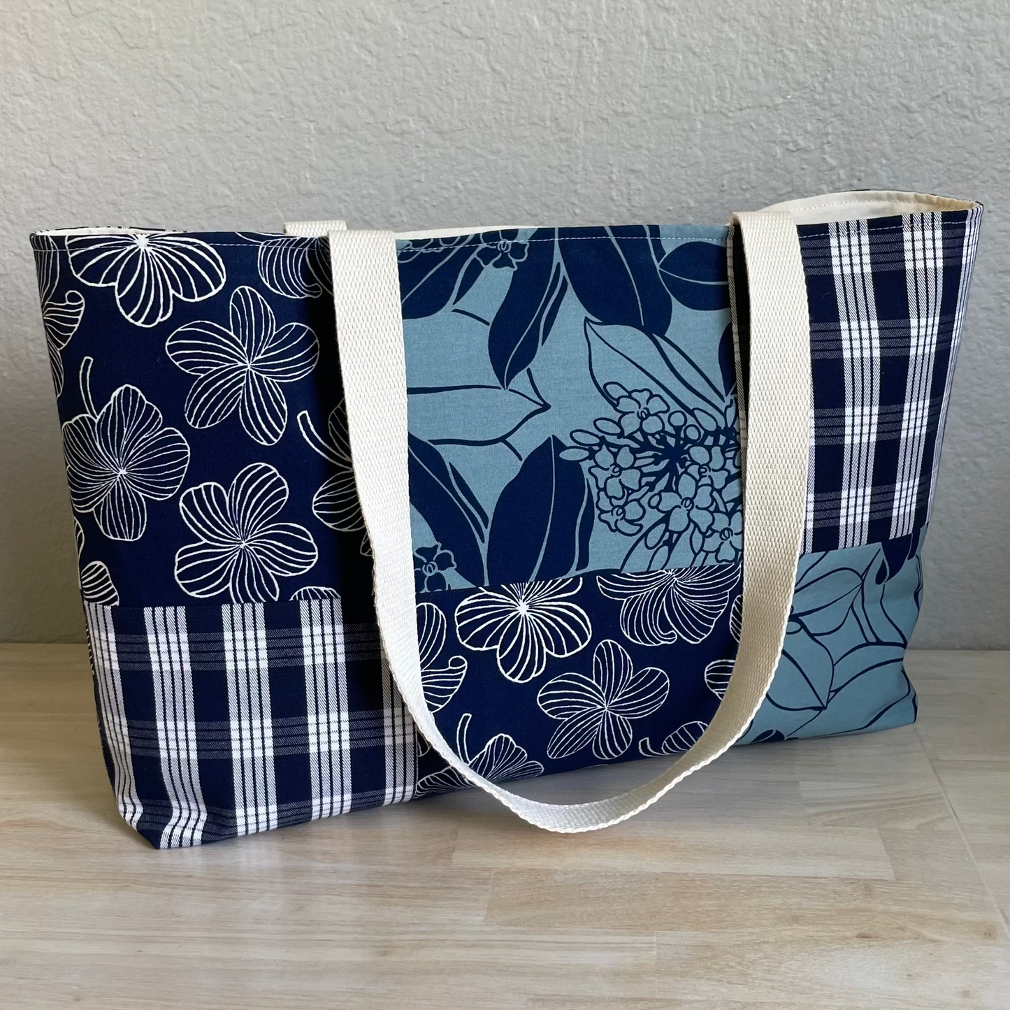 Medium Patchwork Palaka Tote Bag - Navy