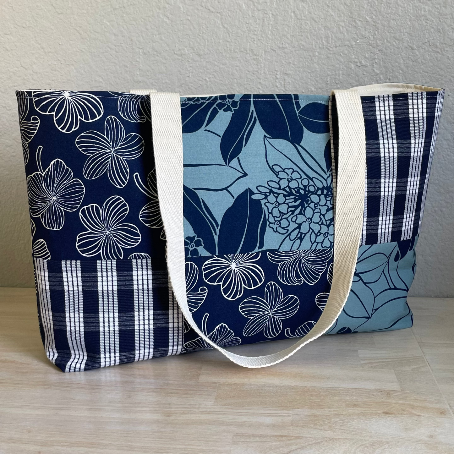 Medium Patchwork Palaka Tote Bag - Navy