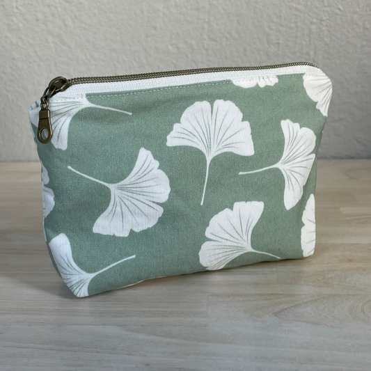 Teal Ginkgo Canvas Zippered Pouch