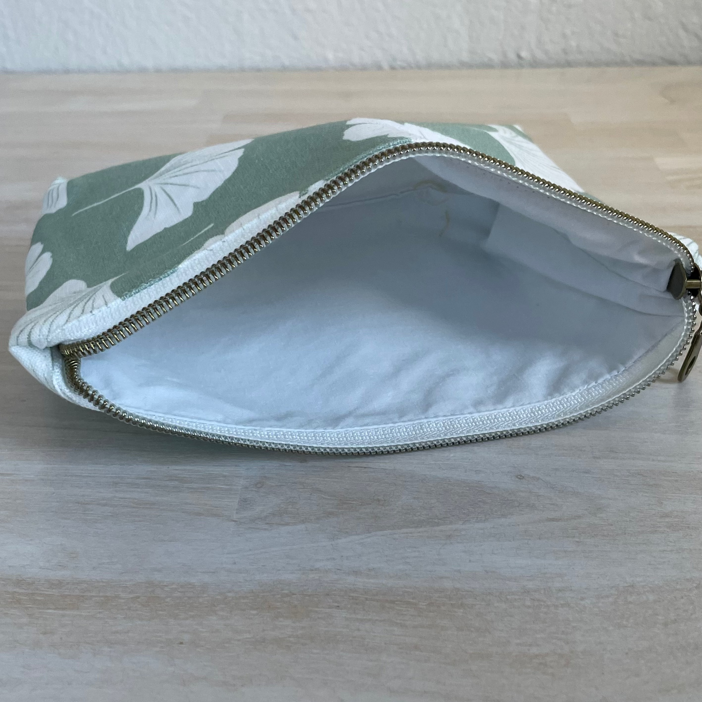 Teal Ginkgo Canvas Zippered Pouch