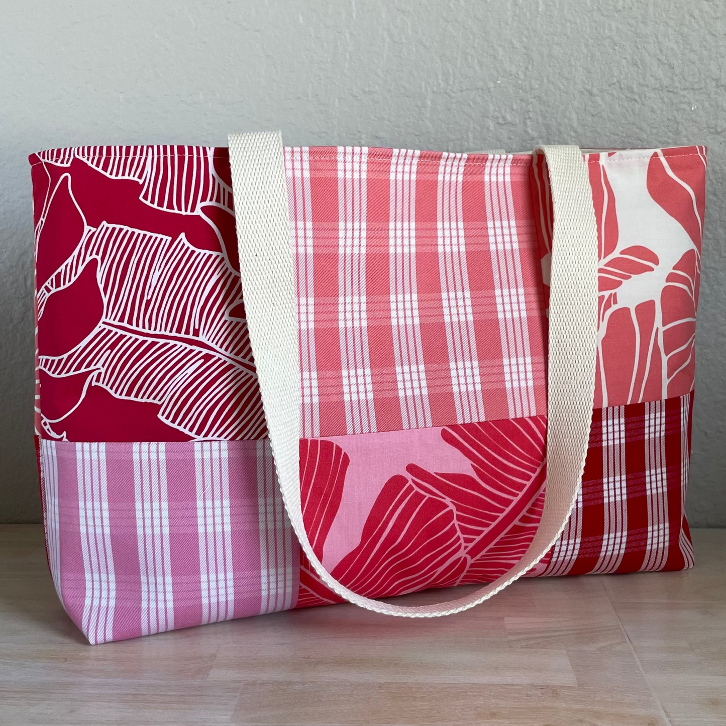 Medium Patchwork Palaka Tote  - Red & Guava
