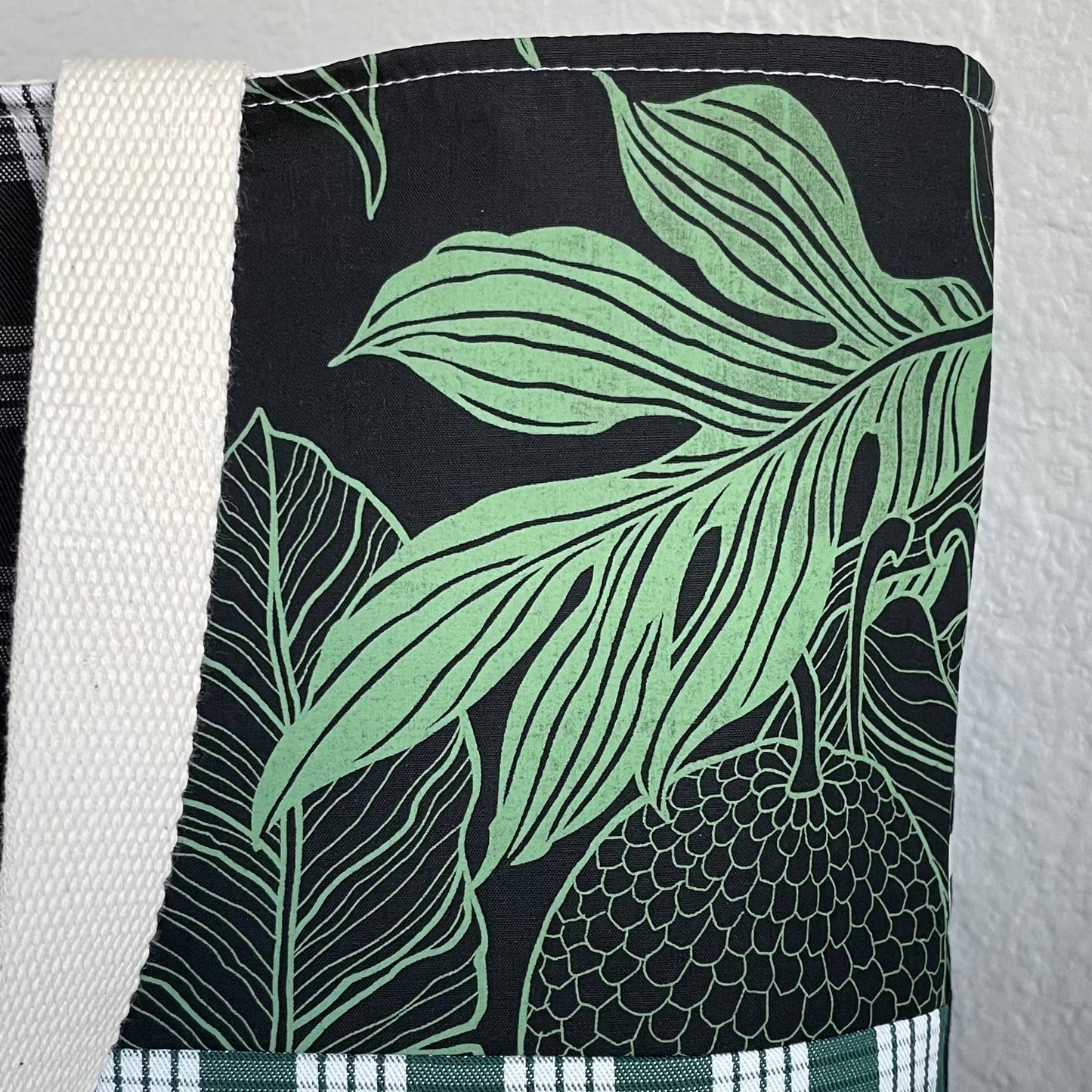 Medium Patchwork Palaka Tote  - Black & Green