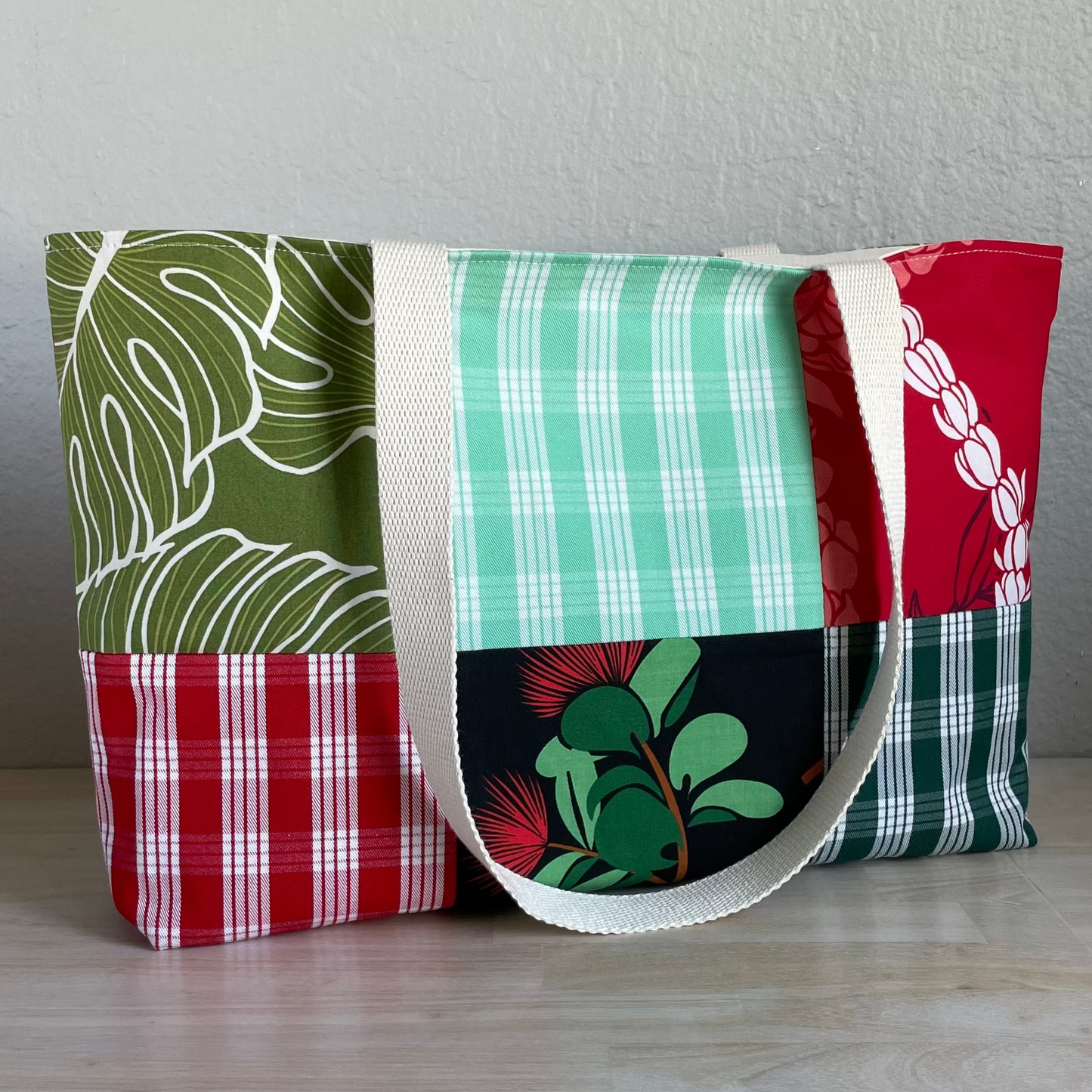 Medium Patchwork Palaka Tote  - Lehua